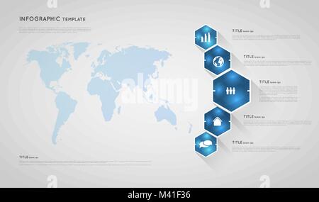 Modèle de carte infographique avec cristaux polygone hexagonale Illustration de Vecteur