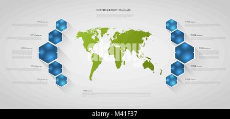 Modèle de carte infographique avec cristaux polygone hexagonale Illustration de Vecteur