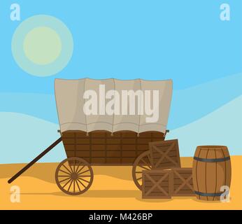 Chariot en bois sur desert Illustration de Vecteur