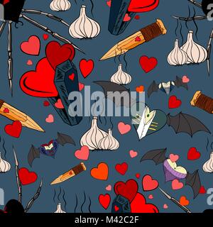 Modèle sans couture avec vampires thème pour le jour de Valentine Illustration de Vecteur