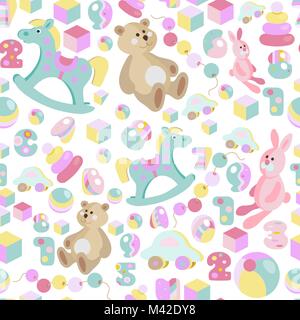 Jouets pour enfants cartoon style vector pastel modèle transparent Illustration de Vecteur