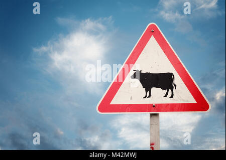 Signe de la vache contre le ciel bleu Banque D'Images