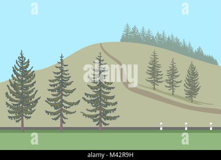 Sapins et de leurs silhouettes. Illustration de Vecteur