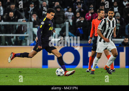 Turin, Italie. 13 février 2018. Au cours de la Ligue des Champions, match de football entre la Juventus et Tottenham Hotspur à Allianz Stadium le 13 février 2018 à Turin, Italie. Crédit : FABIO ANNEMASSE/Alamy Live News Banque D'Images