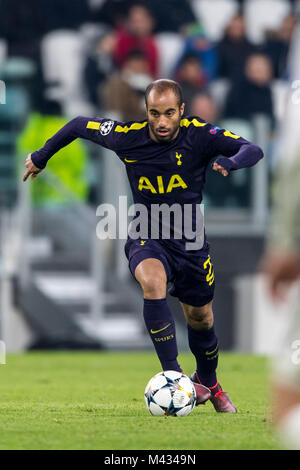 Turin, Italie. 13 Février, 2018. Lucas Rodrigues Moura da Silva de Tottenham Hotspur F.C. au cours de l'italien 'Ligue des Champions' Round de 16 Premier match de jambe entre Juventus 2-2 Tottenham Hotspur à Allianz Stadium le 13 février 2018 à Turin, en Allemagne. Credit : Maurizio Borsari/AFLO/Alamy Live News Banque D'Images