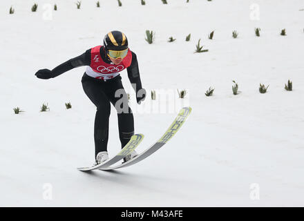 Pyeongchang, Corée du Sud. Feb 14, 2018. Espen Anderssen de Norvège sautant au cours de l'événement dans le Combiné nordique Saut à Ski Alpensia Pyeongchang en Corée du Sud, 14 février 2018. Crédit : Daniel Karmann/dpa/Alamy Live News Banque D'Images