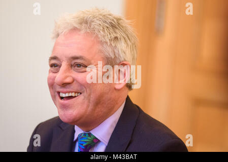 Riga, Lettonie. Feb 14, 2018. John Bercow, député de Buckingham et le président de la Chambre des communes se réunit avec le premier ministre de la République de Lettonie Maris. Kucinskis Gouvernement de la Lettonie. Credit : Gints Ivuskans/Alamy Live News Banque D'Images