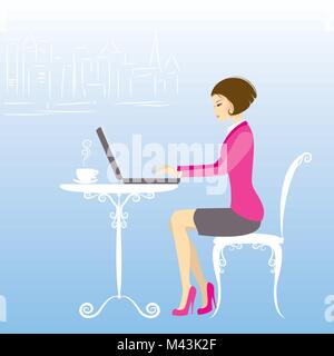 Employée de bureau ou femme d'affaires. Working On laptop computer Illustration de Vecteur