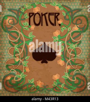 Pique Poker Jeux de cartes de casino dans le style art nouveau, vector illustration Illustration de Vecteur