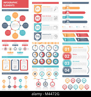 Infographie - circle, schéma de montage, des graphiques à barres, éléments de design avec des nombres, workflow, des mesures, des options, des minuteries, des graphiques vectoriels, processus ep Banque D'Images