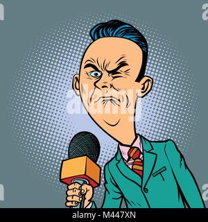 Froissé nasty bad reporter journaliste correspondant mâle. la télévision et la radio, la diffusion sur Internet. Cartoon comics pop art retro vector illust Illustration de Vecteur