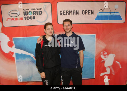 Deutsche Tischtennispieler Petrissa Solja Bastian Steger DTTB Tischtennisschaukampf,4.3.14 Magdeburg Banque D'Images