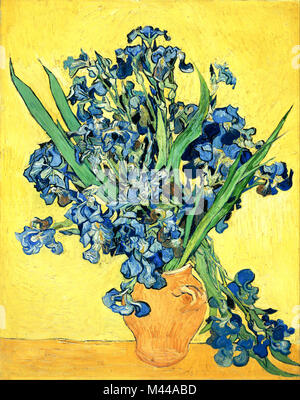 Still Life : Vase avec iris sur fond jaune, 1890 par Van Gogh Banque D'Images