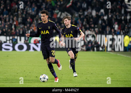 Turin, Italie. Feb 13, 2018. Au cours de l'Alli Dele match Ligue des Champions Juventus FC vs Tottenham Hotspurs FC. Score final a été 2-2 dans Juventus Stadium, Turin, Italie 13 février 2018 Crédit : Alberto Gandolfo/Pacific Press/Alamy Live News Banque D'Images