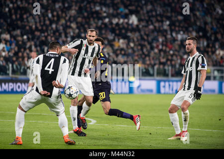 Turin, Italie. 13 Feb, 2018. Au cours de la Ligue des Champions match Juventus FC vs Tottenham Hotspurs FC. Score final a été 2-2 dans Juventus Stadium, Turin, Italie 13 février 2018 Crédit : Alberto Gandolfo/Pacific Press/Alamy Live News Banque D'Images