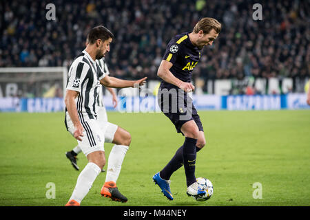 Turin, Italie. Feb 13, 2018. Haary au cours de la Ligue des Champions Kane match Juventus FC vs Tottenham Hotspurs FC. Score final a été 2-2 dans Juventus Stadium, Turin, Italie 13 février 2018 Crédit : Alberto Gandolfo/Pacific Press/Alamy Live News Banque D'Images