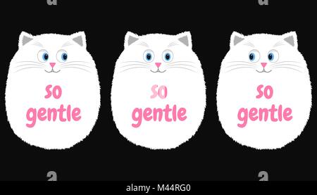 Vector Cartoon Chat Blanc dans le style. Drôle Illustration de chaton blanc assis avec des yeux bleus et avec l'inscription si douce. Cute cat épais Illustration de Vecteur