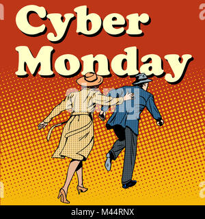 Les clients du Cyber Monday, exécuter en vente Banque D'Images