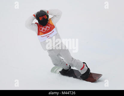 USA's Shaun White célèbre remportant la médaille d'or olympique en snowboard halfpipe Hommes du Phoenix parc de neige au cours de la cinquième journée de l'occasion des Jeux Olympiques d'hiver 2018 de PyeongChang en Corée du Sud. Banque D'Images