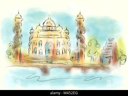 La ville d'Ahmedabad. abstract illustration sur fond multicolore Illustration de Vecteur