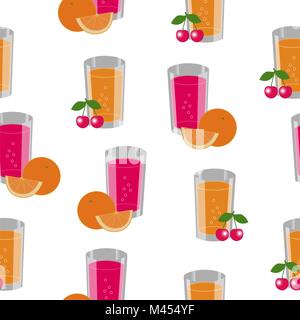 Seamless texture composé d'orange, jus de cerise et de tasses. Illustration de Vecteur