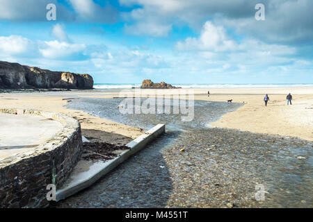 Broad Oak Beach à Cornwall, UK. Banque D'Images