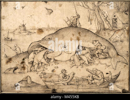 Les gros poissons mangent les petits poissons, Bruegel, tirage d'un imprimé, 1556 Banque D'Images