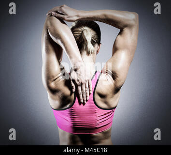 Image composite de la woman stretching her arms Banque D'Images