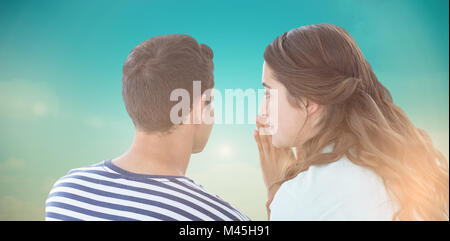 Image composite de woman whispering secret de petit ami Banque D'Images