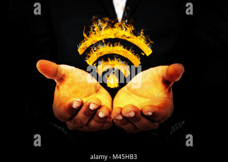 Composite image of businessman holding ses mains Banque D'Images