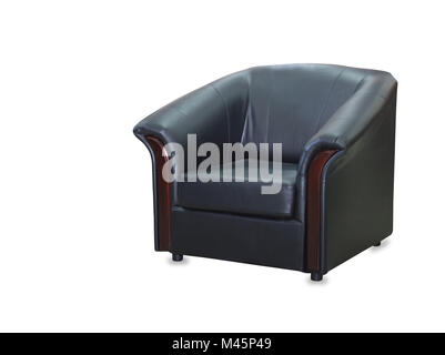 Fauteuil en cuir noir moderne isolé sur fond blanc Banque D'Images