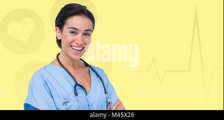 Image composite de portrait of smiling female doctor Banque D'Images