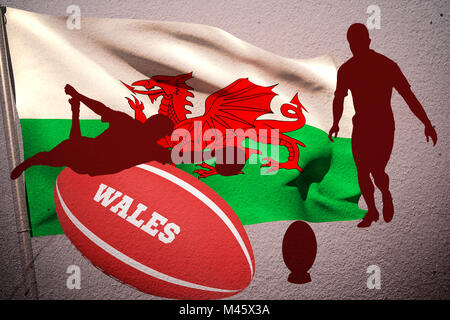 Image composite de silhouette de rugby player Banque D'Images