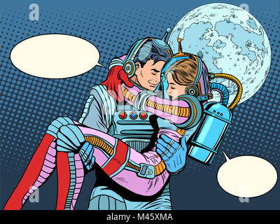 Les astronautes couple amour homme femme Banque D'Images