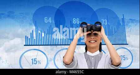 Image composite de visionary businesswoman looking through binoculars Banque D'Images