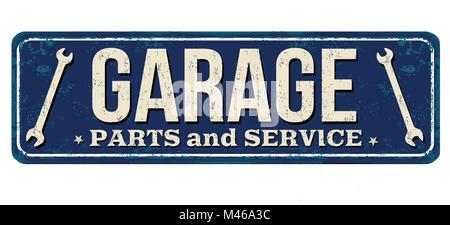 Vintage Garage métal rouillé signe sur un fond blanc, vector illustration Illustration de Vecteur