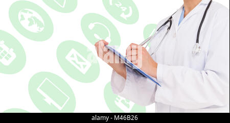 Image composite de doctor writing on clipboard Banque D'Images