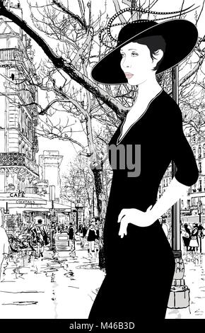 Vector illustration d'une dame élégante à Paris Illustration de Vecteur
