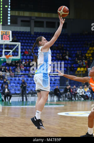 Kiev, Ukraine. 14 février 2018. Alina Iagupova de l'Ukraine en action au cours de la FIBA EuroBasket 2019 Femmes Ukraine jeu/Pays-Bas au Palais des Sports de Kiev. L'Ukraine a gagné 84-49. Crédit : Oleksandr Prykhodko/Alamy Live News Banque D'Images