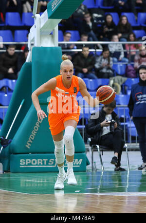 Kiev, Ukraine. 14 février 2018. Jill Bettonvil des Pays-Bas en action au cours de la FIBA EuroBasket 2019 Femmes Ukraine jeu/Pays-Bas au Palais des Sports de Kiev. L'Ukraine a gagné 84-49. Crédit : Oleksandr Prykhodko/Alamy Live News Banque D'Images