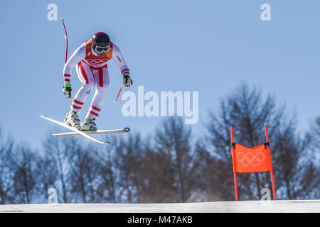 Jeongseon, la Corée du Sud. Feb 15, 2018. Johan Clarey de Â France concurrentes dans mens descente à Jeongseon centre alpin à Jeongseon, la Corée du Sud. Ulrik Pedersen/CSM/Alamy Live News Banque D'Images