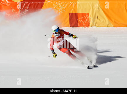 Pyeongchang, Corée du Sud. Feb 15, 2018. Kjetil Jansrud de Norvège est en concurrence au cours de la descente masculine de ski alpin aux Jeux Olympiques d'hiver de PyeongChang 2018, à Jeongseon centre alpin, de Corée du Sud, le 15 février 2018. Kjetil Jansrud a remporté la médaille d'argent dans le temps de 1:40,37. Crédit : Li Gang/Xinhua/Alamy Live News Banque D'Images