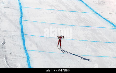 Pyeongchang, Corée du Sud. Feb 15, 2018. Kjetil Jansrud de Norvège est en concurrence au cours de la descente masculine de ski alpin aux Jeux Olympiques d'hiver de PyeongChang 2018, à Jeongseon centre alpin, de Corée du Sud, le 15 février 2018. Kjetil Jansrud a remporté la médaille d'argent dans le temps de 1:40,37. Crédit : Li Gang/Xinhua/Alamy Live News Banque D'Images