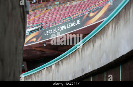 Ligue Europa les logos sont sur l'affichage avant l'Europa League match de football SSC Napoli vs RB Leipzig au Stadio San Paolo, Naples, Italie, 14 février 2018. Photo : Jan Woitas/dpa-Zentralbild/dpa Banque D'Images