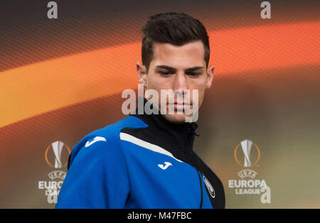 Dortmund, Allemagne. Feb 14, 2018. Atalanta Bergame Remo Freuler arrive pour une conférence de presse à Dortmund, Allemagne, 14 février 2018. Europa League dernière ronde de 16 Correspondance entre Borussia Dortmund et Italien soccer club Atalanta Bergame va lancer le 15 février. Crédit : Bernd Thissen/dpa/Alamy Live News Banque D'Images