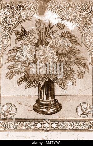 Ancienne plaque de métal avec bouquet de fleurs sépia Banque D'Images