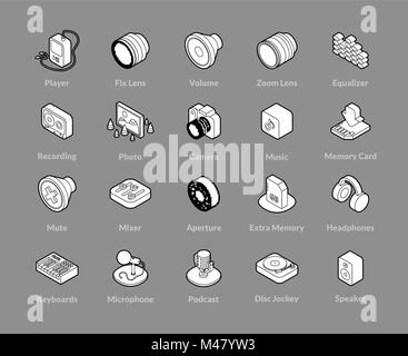 Grandes lignes isométriques icons set Illustration de Vecteur