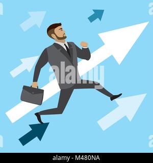 Businessman fonctionne sur les flèches de la réussite, vector illustration Illustration de Vecteur