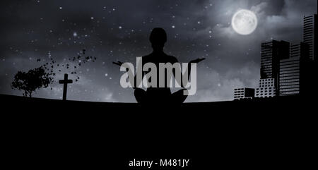 Image composite de sporty blonde sitting in lotus pose Banque D'Images