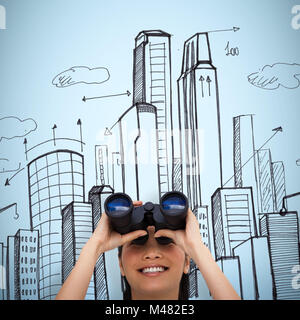 Image composite de visionary businesswoman looking through binoculars Banque D'Images